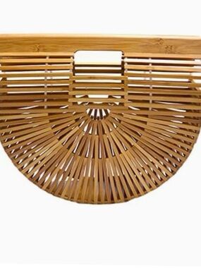 Bamboo Ark Bag Round Wooden Handbag Summer Beach Boho Chic Statement Purse